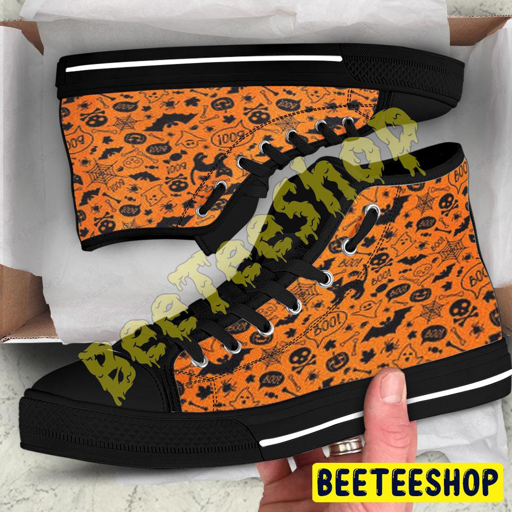 Spiders Skulls Bats Cats Boos Halloween Pattern Beeteeshop Adults High Top Canvas Shoes Spiders Skulls Bats Cats Boos Halloween Pattern Beeteeshop Adults High Top Canvas Shoes