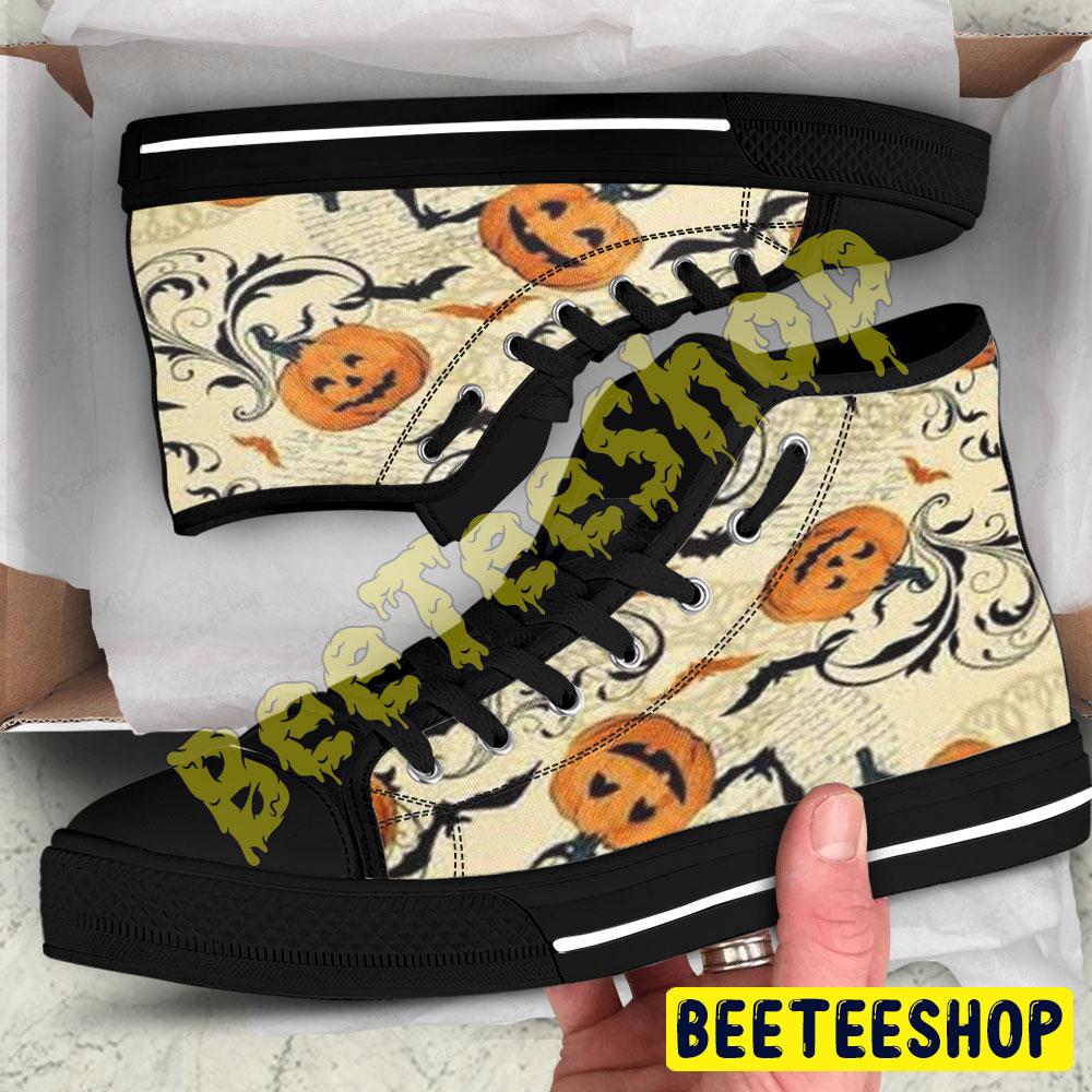 Vintage Bats Pumpkins Halloween Pattern Beeteeshop Adults High Top Canvas Shoes Vintage Bats Pumpkins Halloween Pattern Beeteeshop Adults High Top Canvas Shoes