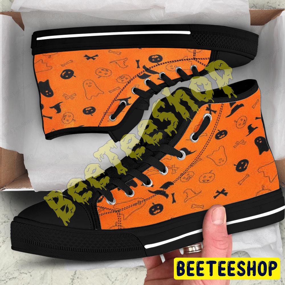 Witch Hats Boos Halloween Pattern 050 Beeteeshop Adults High Top Canvas Shoes Witch Hats Boos Halloween Pattern 050 Beeteeshop Adults High Top Canvas Shoes