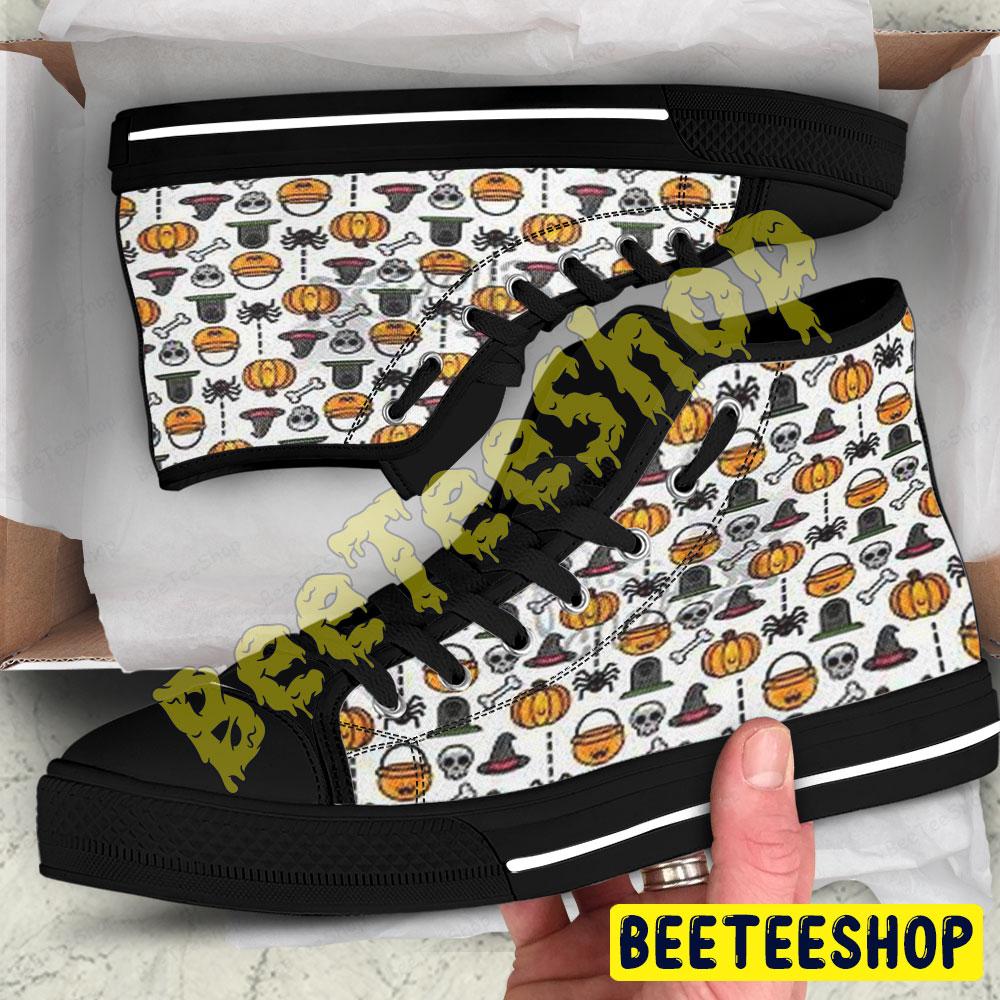 Witch Hats Spiders Pumpkins Halloween Pattern 087 Beeteeshop Adults High Top Canvas Shoes Witch Hats Spiders Pumpkins Halloween Pattern 087 Beeteeshop Adults High Top Canvas Shoes
