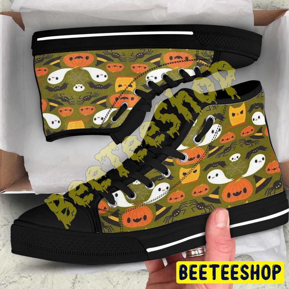 Witch Hats Spiders Skulls Ghosts Pumpkins Halloween Pattern Beeteeshop Adults High Top Canvas Shoes Witch Hats Spiders Skulls Ghosts Pumpkins Halloween Pattern Beeteeshop Adults High Top Canvas Shoes