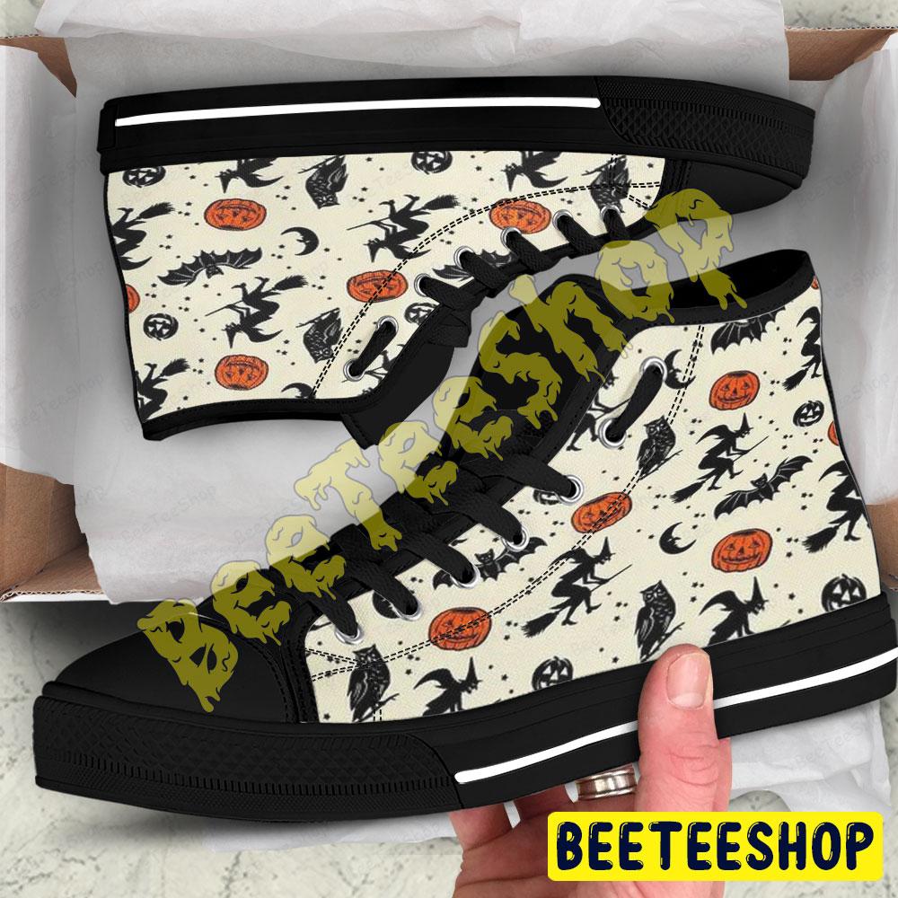 Witchs Bats Pumpkins Halloween Pattern Beeteeshop Adults High Top Canvas Shoes Witchs Bats Pumpkins Halloween Pattern Beeteeshop Adults High Top Canvas Shoes