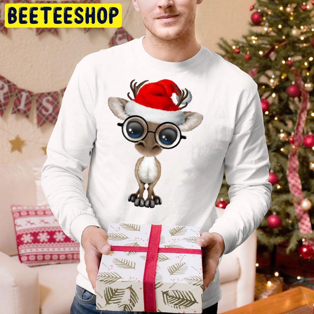 Baby Reindeer Wearing A Santa Hat And Glasses Christmas Beeteeshop Trending Unisex Hoodie Baby Reindeer Wearing A Santa Hat And Glasses Christmas Beeteeshop Trending Unisex Hoodie