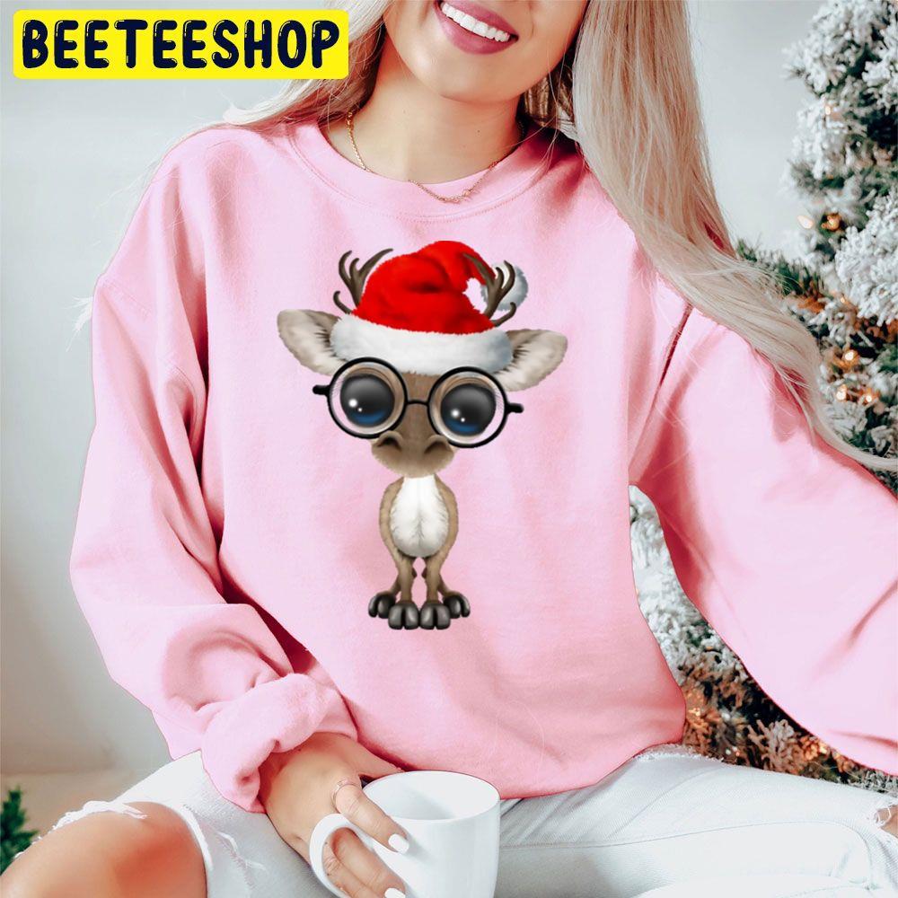 Baby Reindeer Wearing A Santa Hat And Glasses Christmas Beeteeshop Trending Unisex Hoodie Baby Reindeer Wearing A Santa Hat And Glasses Christmas Beeteeshop Trending Unisex Hoodie