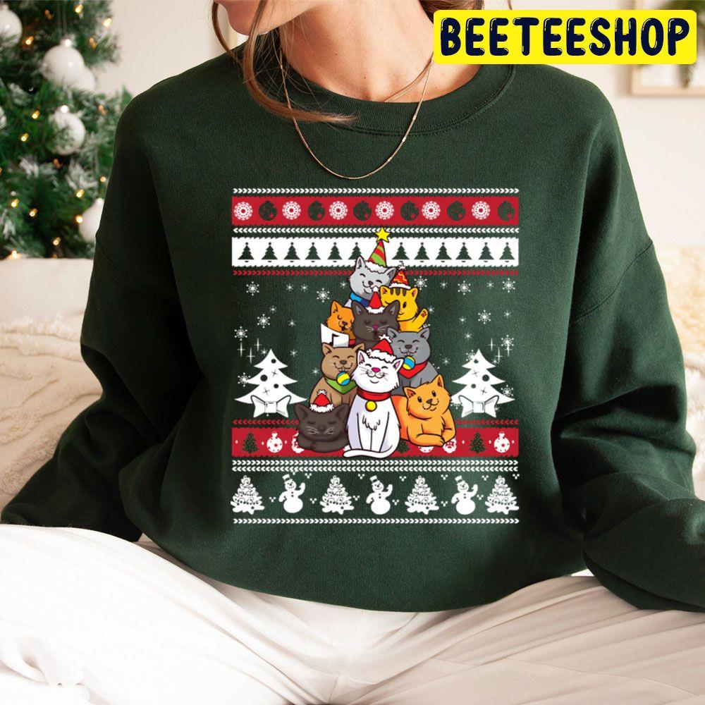 Christmas Cat Tree Ugly Pattern Beeteeshop Trending Unisex Sweatshirt Christmas Cat Tree Ugly Pattern Beeteeshop Trending Unisex Sweatshirt