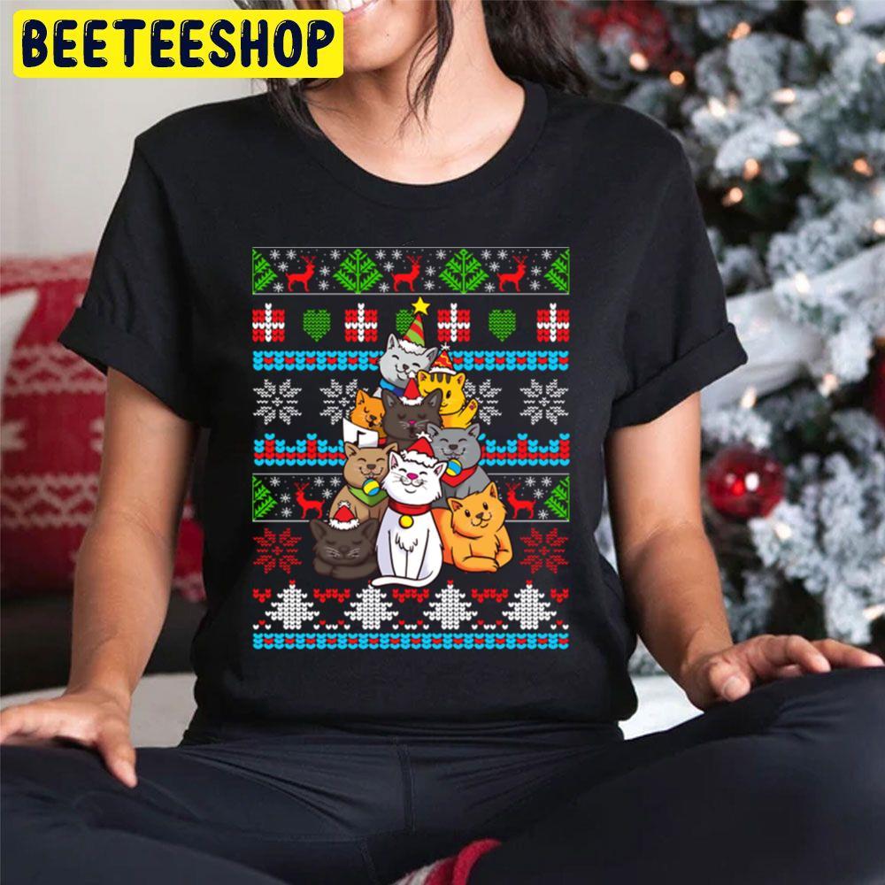 Color Art Christmas Cat Tree Beeteeshop Trending Unisex Hoodie Color Art Christmas Cat Tree Beeteeshop Trending Unisex Hoodie