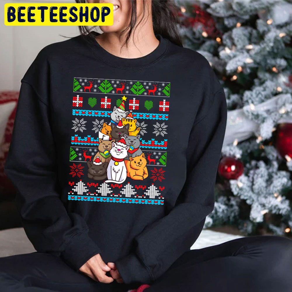 Color Art Christmas Cat Tree Beeteeshop Trending Unisex Hoodie Color Art Christmas Cat Tree Beeteeshop Trending Unisex Hoodie