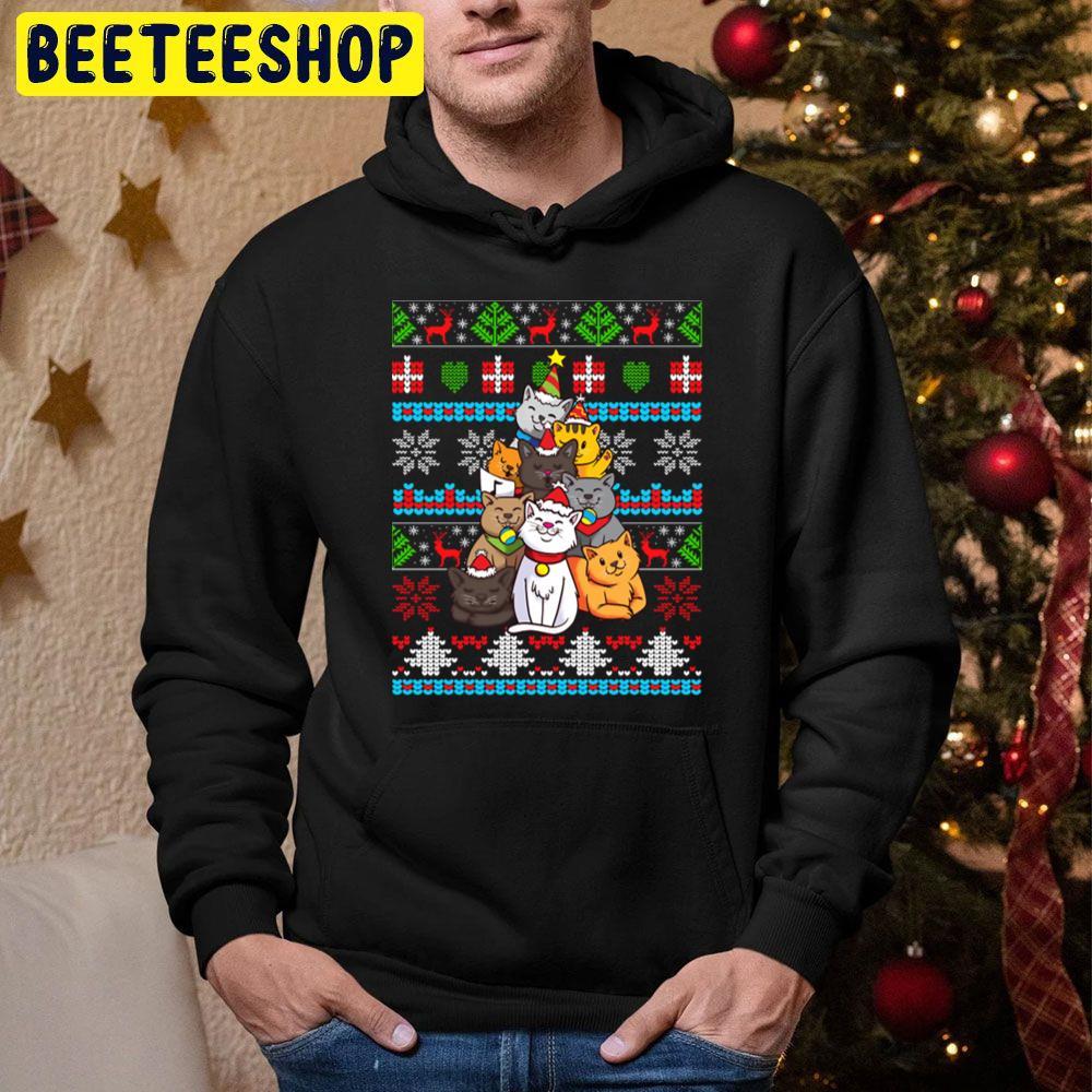 Color Art Christmas Cat Tree Beeteeshop Trending Unisex Hoodie Color Art Christmas Cat Tree Beeteeshop Trending Unisex Hoodie