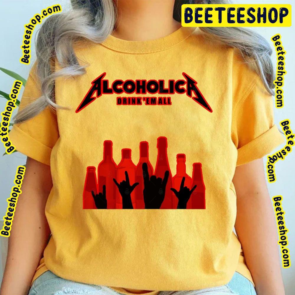 Red Drink'em All Alcoholica Unisex T-Shirt Red Drink'em All Alcoholica Unisex T-Shirt