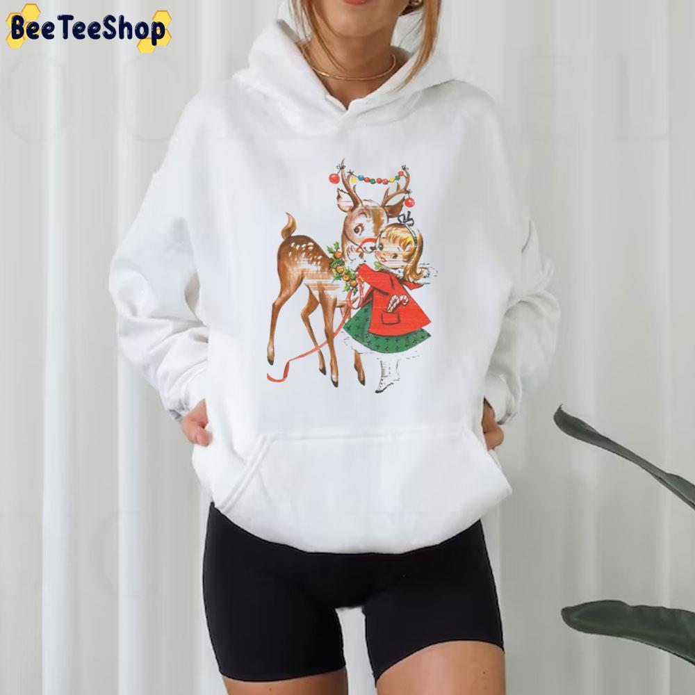 Vintage Christmas Girl And Reindeer Beeteeshop Trending Unisex T-Shirt Vintage Christmas Girl And Reindeer Beeteeshop Trending Unisex T-Shirt