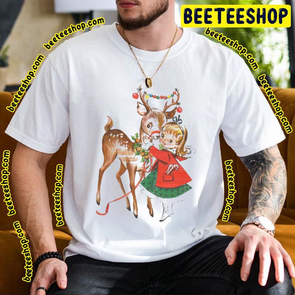 Vintage Christmas Girl And Reindeer Beeteeshop Trending Unisex T-Shirt Vintage Christmas Girl And Reindeer Beeteeshop Trending Unisex T-Shirt