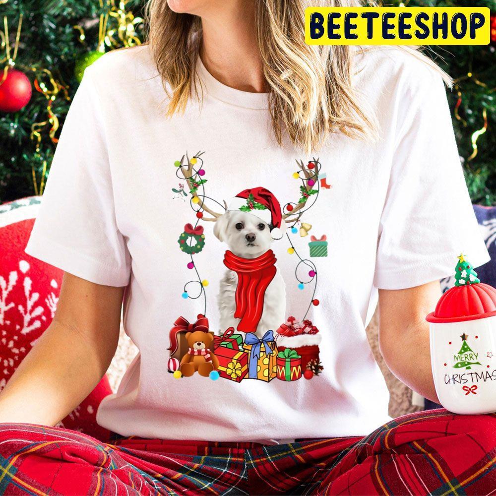 White Maltese Reindeer Santa Christmas Color Lights Beeteeshop Trending Unisex Hoodie White Maltese Reindeer Santa Christmas Color Lights Beeteeshop Trending Unisex Hoodie