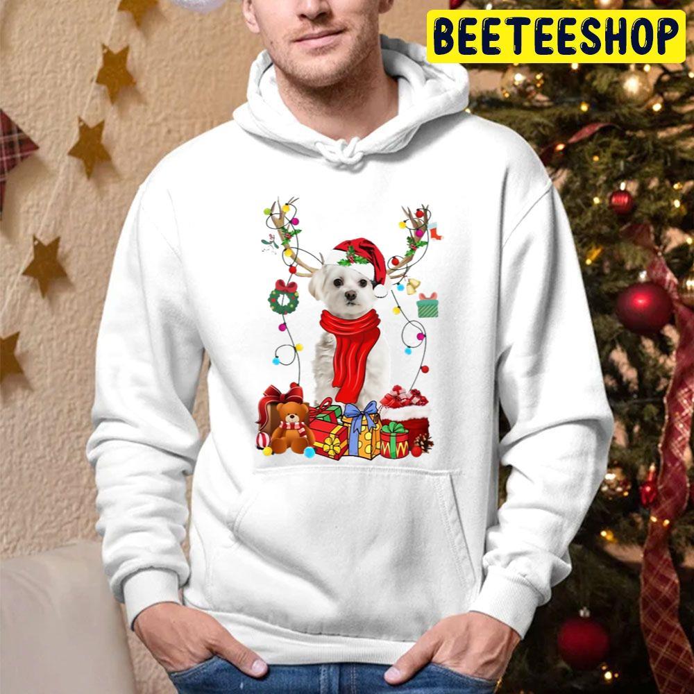 White Maltese Reindeer Santa Christmas Color Lights Beeteeshop Trending Unisex Hoodie White Maltese Reindeer Santa Christmas Color Lights Beeteeshop Trending Unisex Hoodie