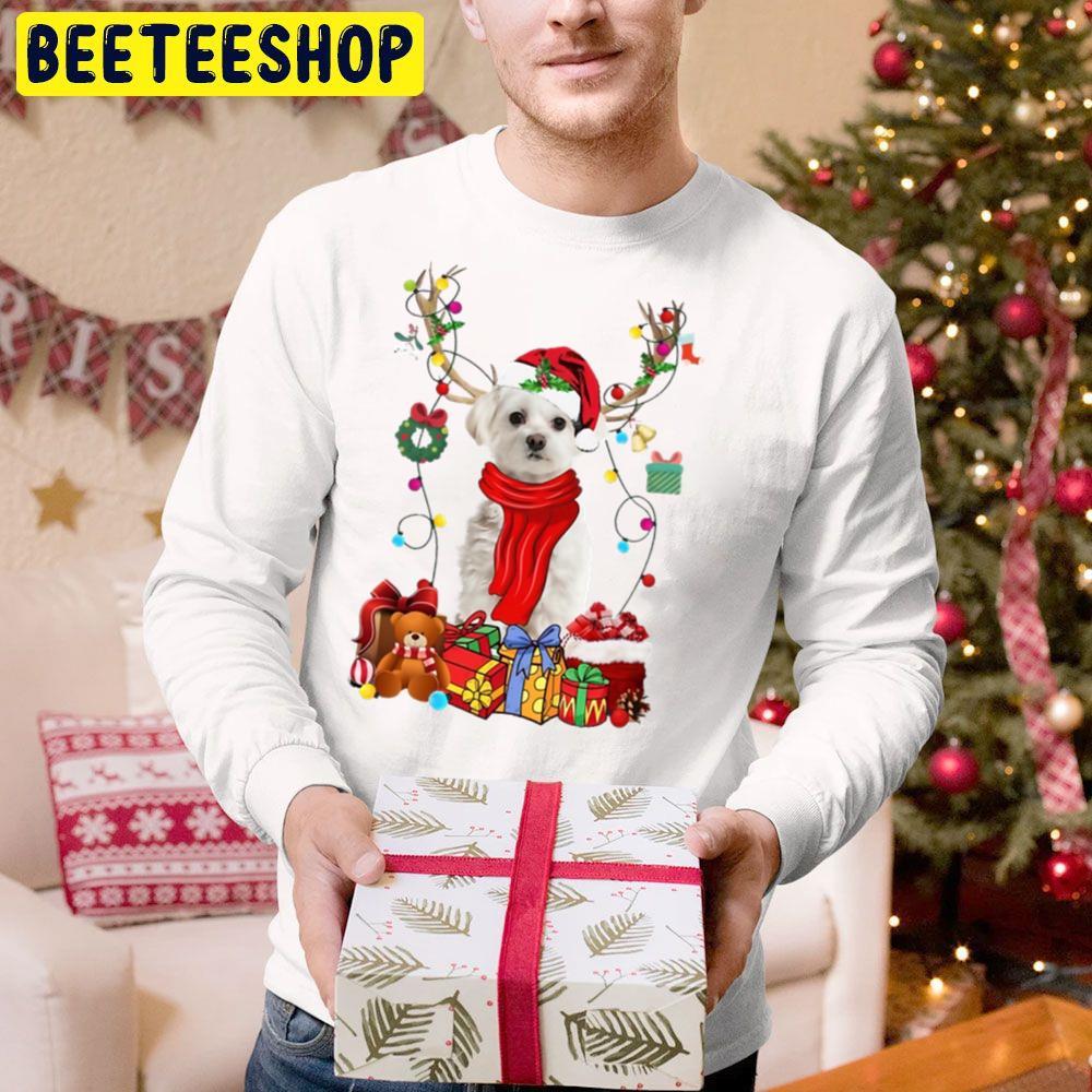 White Maltese Reindeer Santa Christmas Color Lights Beeteeshop Trending Unisex Hoodie White Maltese Reindeer Santa Christmas Color Lights Beeteeshop Trending Unisex Hoodie