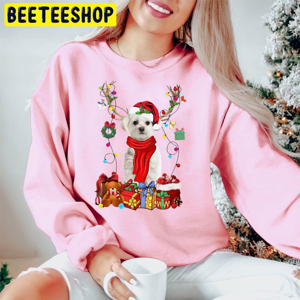 White Maltese Reindeer Santa Christmas Color Lights Beeteeshop Trending Unisex Hoodie White Maltese Reindeer Santa Christmas Color Lights Beeteeshop Trending Unisex Hoodie