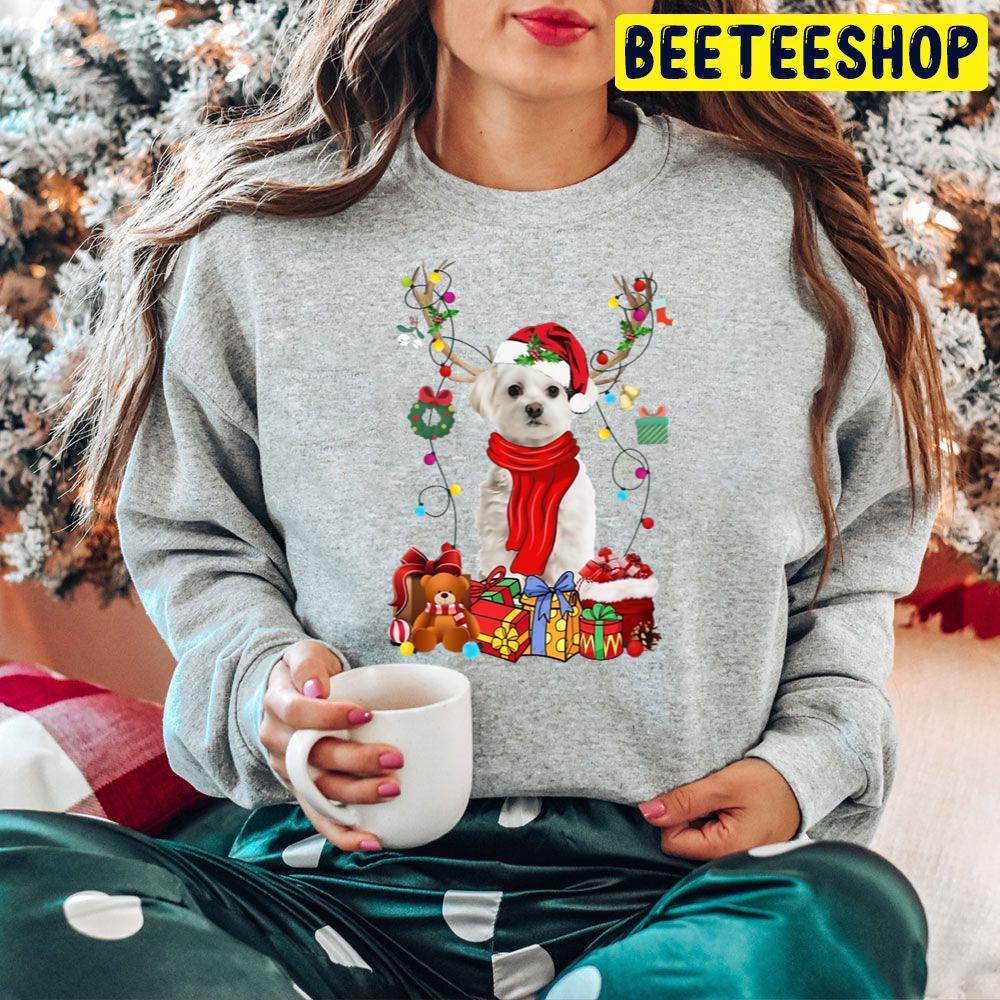 White Maltese Reindeer Santa Christmas Color Lights Beeteeshop Trending Unisex Hoodie White Maltese Reindeer Santa Christmas Color Lights Beeteeshop Trending Unisex Hoodie