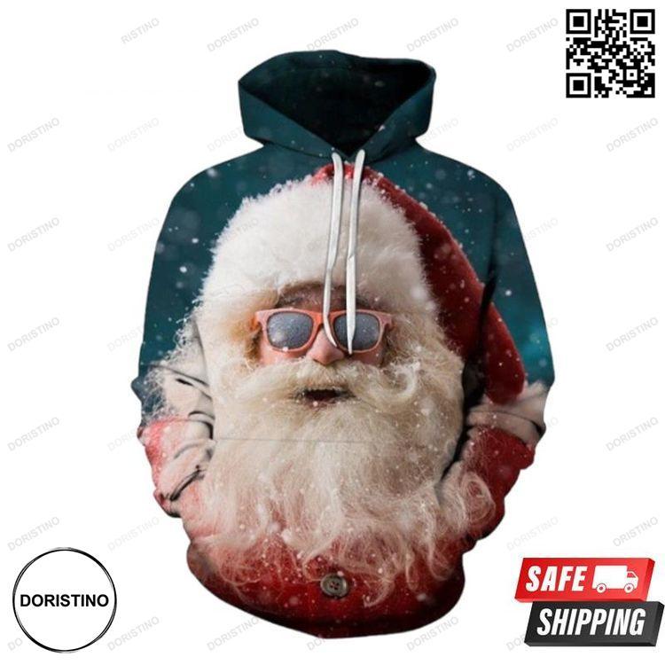 Santa Face With Glasses On Christmas Day Graphic Limited Edition 3D Hoodie Santa Face With Glasses On Christmas Day Graphic Limited Edition 3D Hoodie