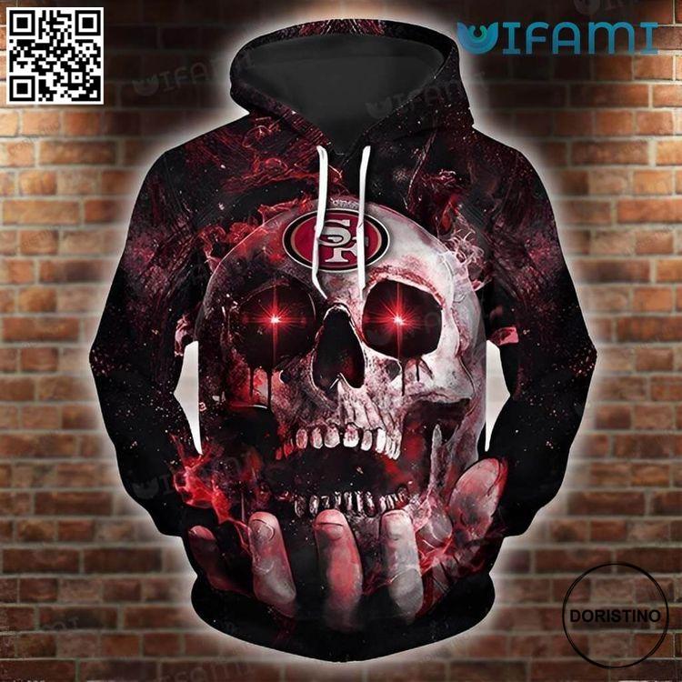49ers Skull Hand Holding Skull San Francisco 49ers All Over Print Hoodie 49ers Skull Hand Holding Skull San Francisco 49ers All Over Print Hoodie