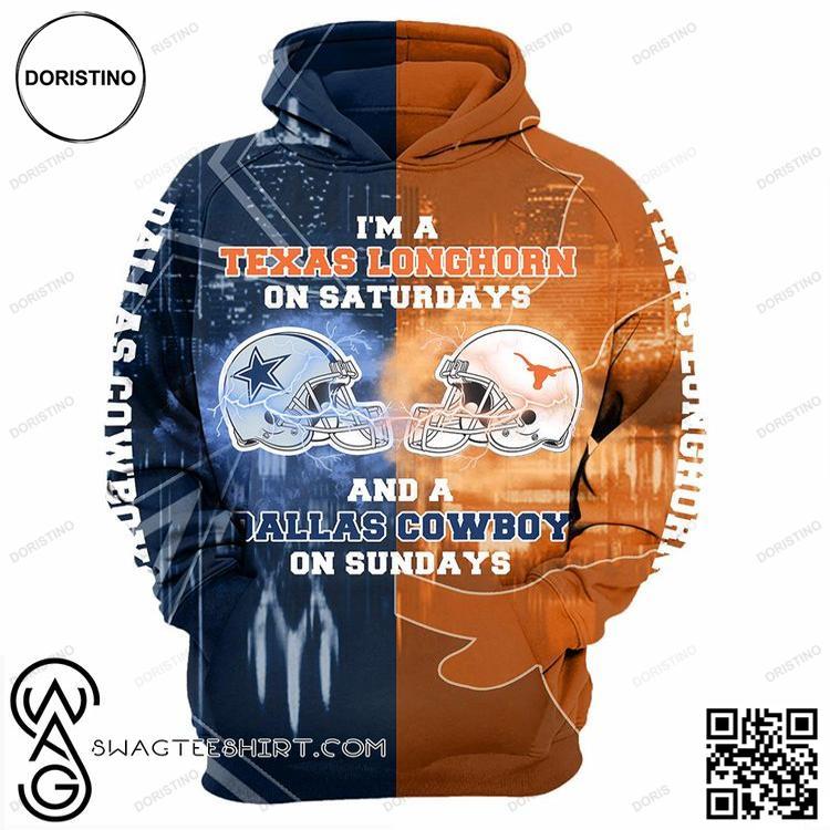 Texas Longhorn On Saturdays And Dallas Cowboys On Sundays 3D Hoodie Texas Longhorn On Saturdays And Dallas Cowboys On Sundays 3D Hoodie