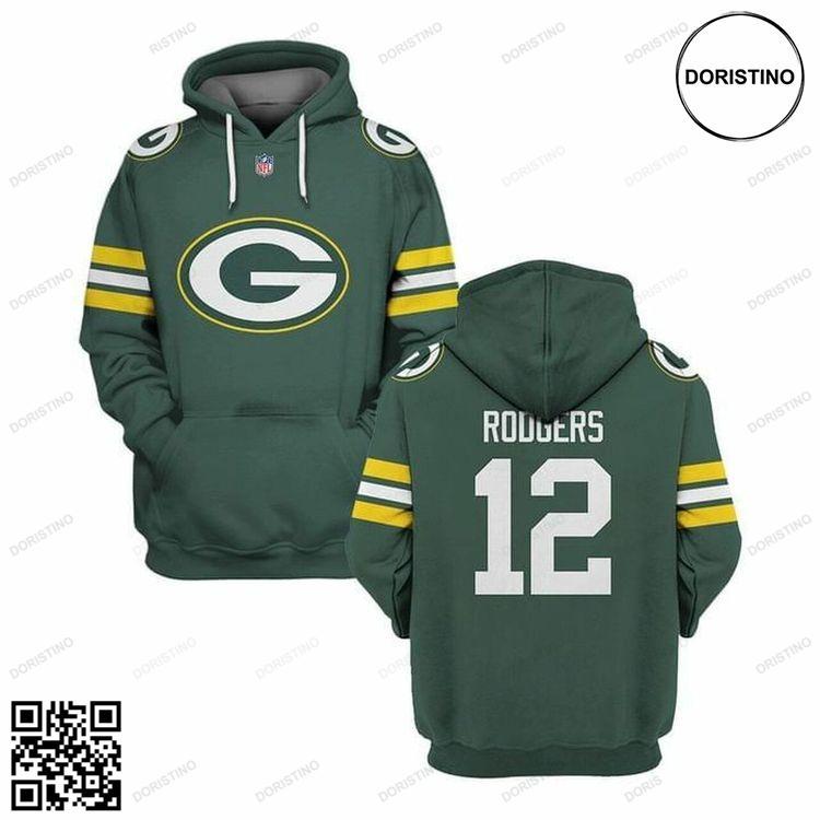 Aaron Rodgers 12 Green Bay Packers Green Edition 3D Hoodie Aaron Rodgers 12 Green Bay Packers Green Edition 3D Hoodie