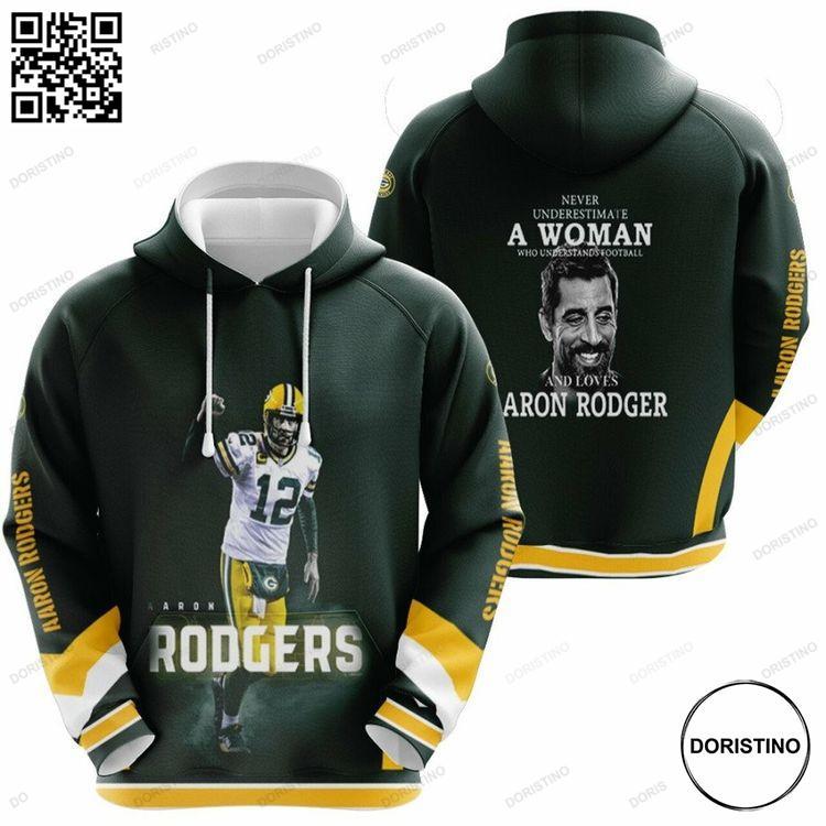 Never Underestimate A Woman Loves Rodger Packers 3D Hoodie Never Underestimate A Woman Loves Rodger Packers 3D Hoodie