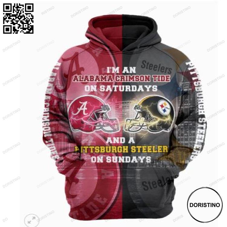 Alabama Crimson And Pittsburgh steeler Over Printed 3D Hoodie Alabama Crimson And Pittsburgh steeler Over Printed 3D Hoodie