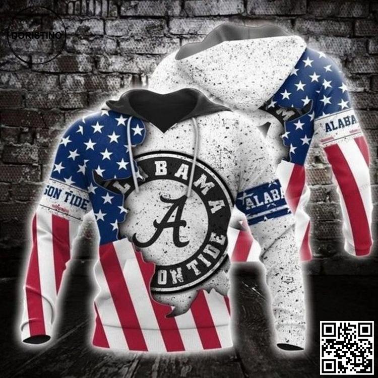 Alabama Crimson Tide USA Flag 3D Hoodie Alabama Crimson Tide USA Flag 3D Hoodie