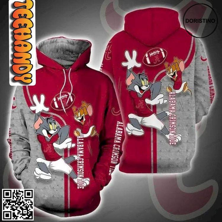 Alabama Crimson Tide Tom And Jerry Awesome 3D Hoodie Alabama Crimson Tide Tom And Jerry Awesome 3D Hoodie