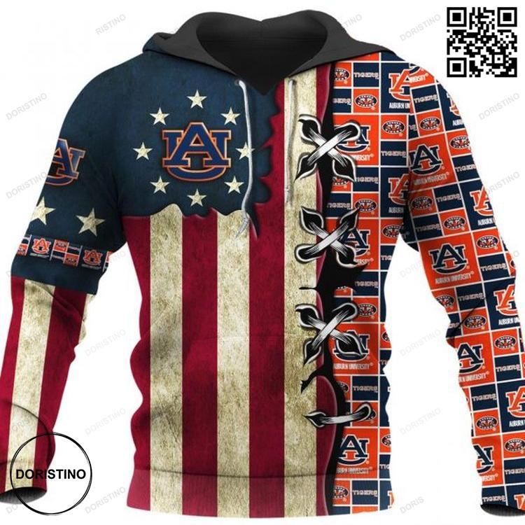 Auburn Tigers USA Flag Vintage 3D Hoodie Auburn Tigers USA Flag Vintage 3D Hoodie